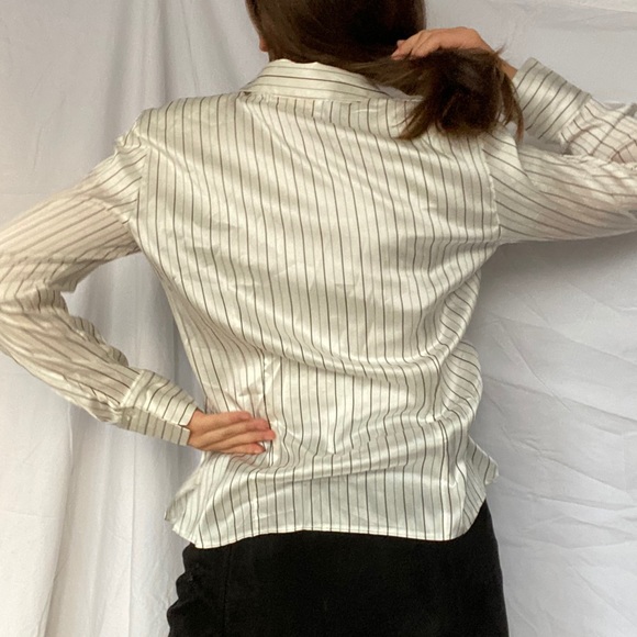 Black and white silk striped blouse French vintage - Picture 3 of 14